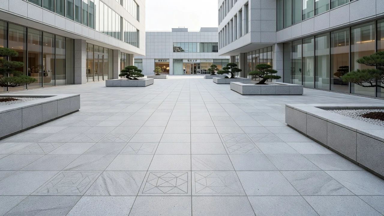 広場に施工された石畳の舗装